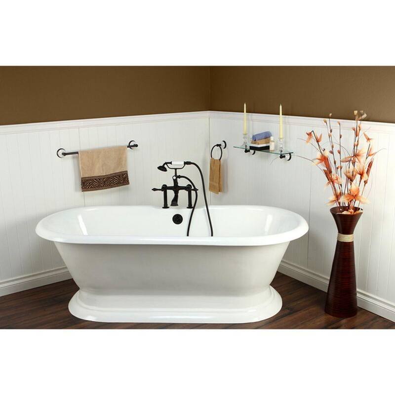 72 in. Cast Iron Double Ended Pedestal Clawfoot Bathtub in White with 7 in. Deck Holes