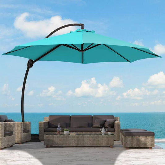 12 ft. Aluminum Cantilever Offset Hanging Patio Umbrella with Sandbag Base and Cover in Peacock Blue