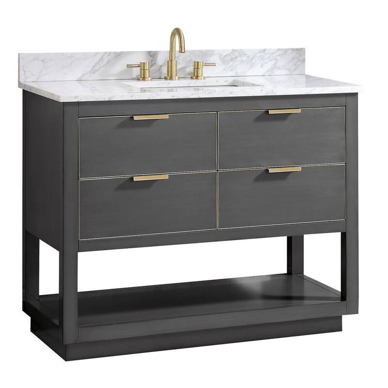 Allie 43 in. W x 22 in. D Bath Vanity in Gray with Gold Trim with Marble Vanity Top in Carrara White with Basin