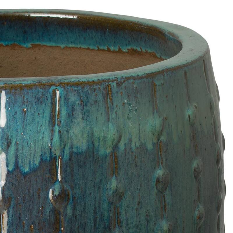 25 in. Dia Teal Ceramic Stud Pot