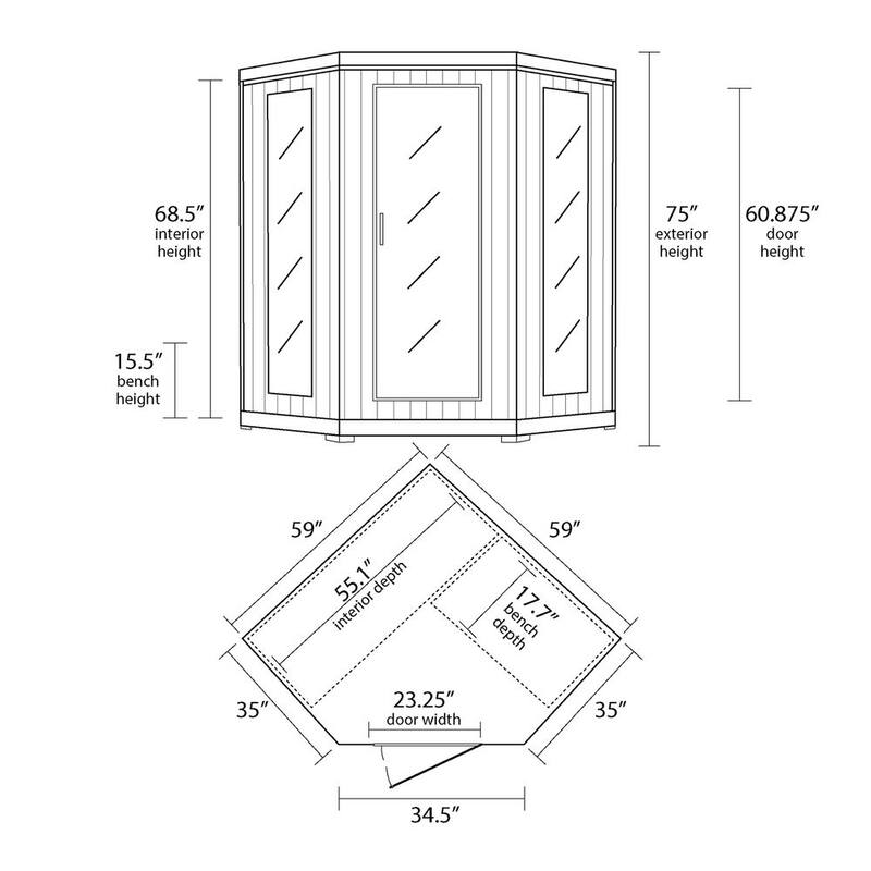 4-Person Cedar Corner Infrared Sauna with 10 Carbon Heaters