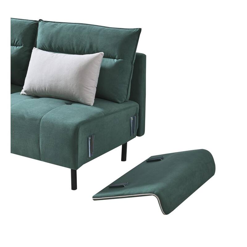 55.9 in. W Slope Arm Suede Modern L Shaped Sofa in Green