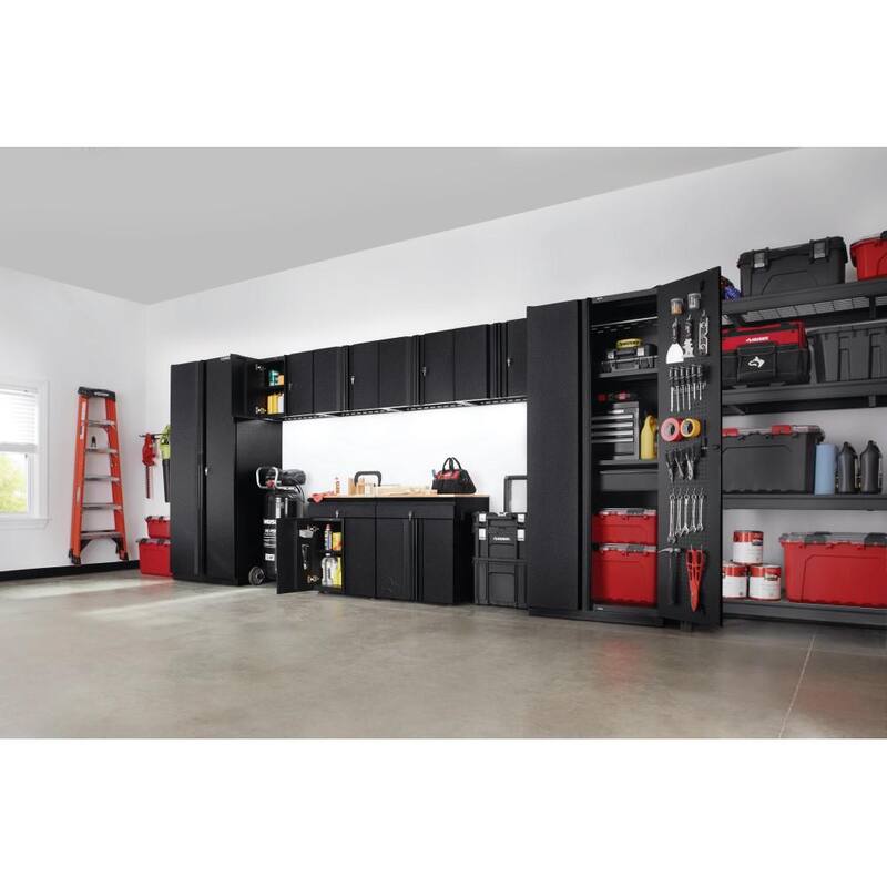 8-Piece Pro Duty Welded Steel Garage Storage System in Black LINE-X Coating 184 in. W x 81 in. H x 24 in. D