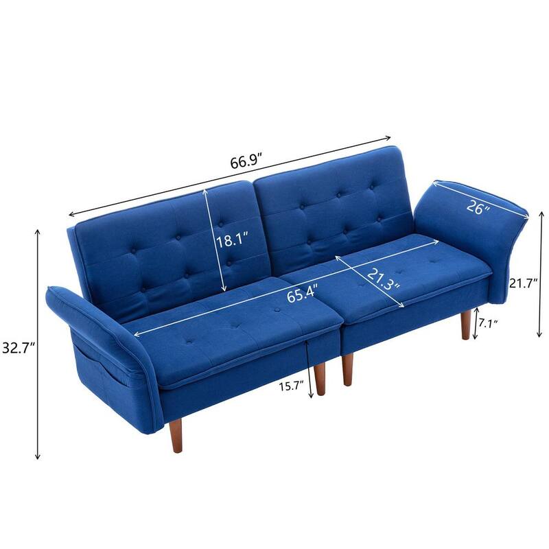 67 in. W Blue Tufted Polyester Twin Size Sofa Bed