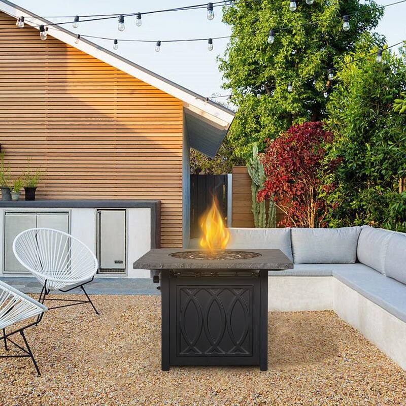 25 in. H 50000 BTU Black Square Metal Outdoor Fire Pit Table with Waterproof Cover