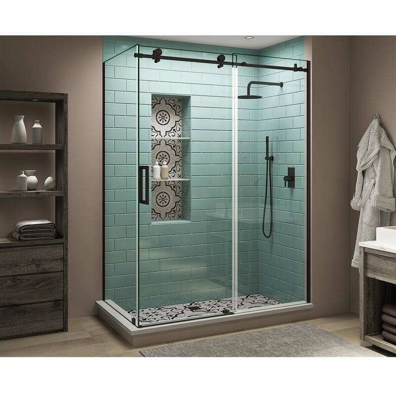 44 in. - 48 in. x 30 in. x 80 in. Frameless Corner Sliding Shower Enclosure Clear Glass in Oil Rubbed Bronze Left