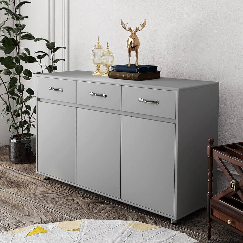 52.36 in Gray Rectangle Wood Side Table with 3 Drawers and 3 Doors