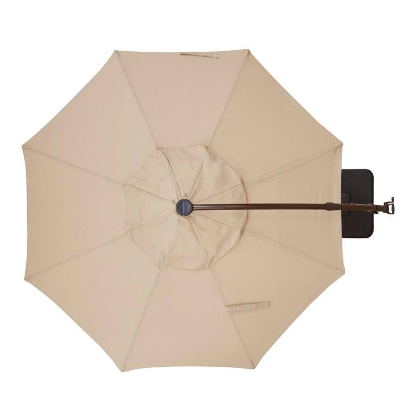 11 ft. Cantilever Aluminum and Steel Solar LED Offset Outdoor Patio Umbrella in Putty Beige