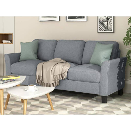 76 in. W Flared Arm Linen Straight 3-Seat Sofa in Gray