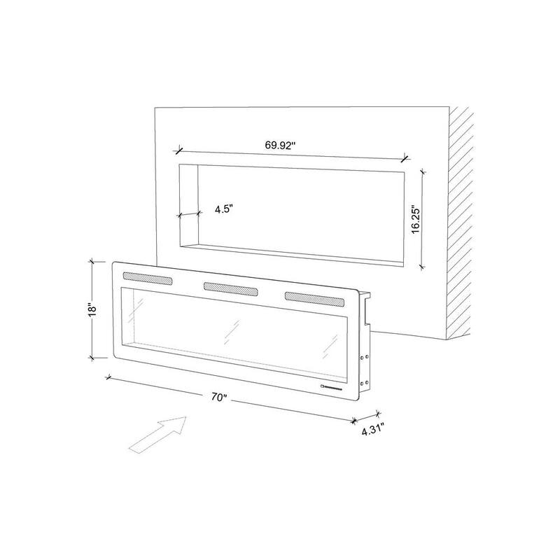 72 in. Wall Mount and Recessed Electric Fireplace in Black