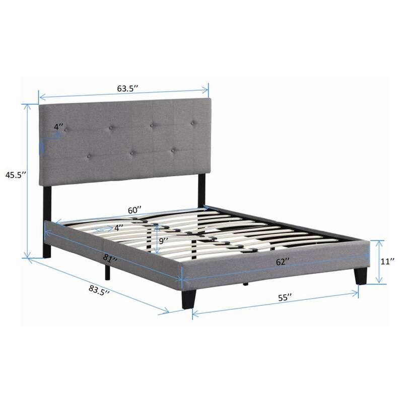 83.46 in. W Grey Queen Size Upholstered Platform Bed with Modern Button Tufted Linen Fabric Headboard