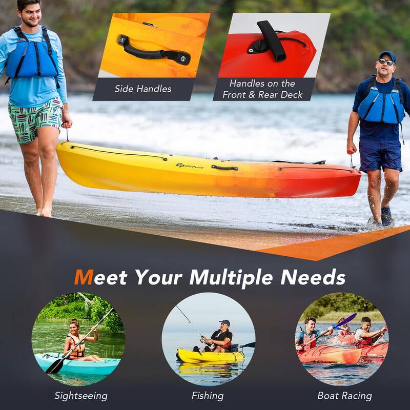 10.2 ft. Orange Single Sit-On-Top Kayak 1-Person Kayak Boat with Detachable Aluminum Paddle