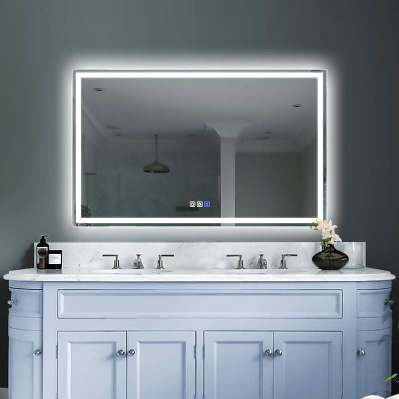 36 in. W x 60 in. H Rectangular Frameless Dimmable Anti-Fog LED Light Wall Bathroom Vanity Mirror in Silver