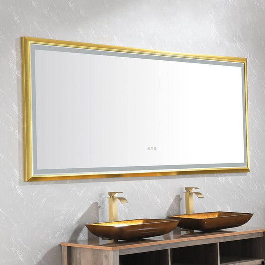 84 in. W x 34 in. H Large Rectangular Aluminium Framed LED Dimmable Wall Bathroom Vanity Mirror in Silver