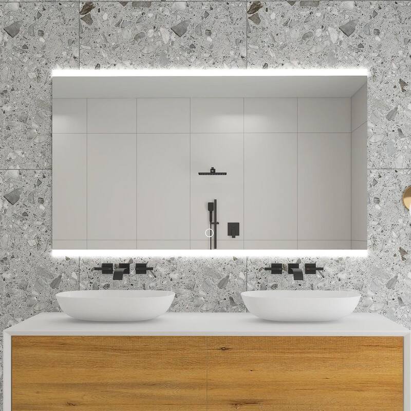 60 in. W x 35 in. H Large Rectangular Frameless Wall-Mount Anti-Fog LED Light Bathroom Vanity Mirror