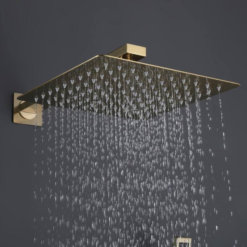 1-Spray Patterns with 1.8 GPM 10 in. Wall Mount Rain Dual Shower Heads with Body Jets in Brushed Gold