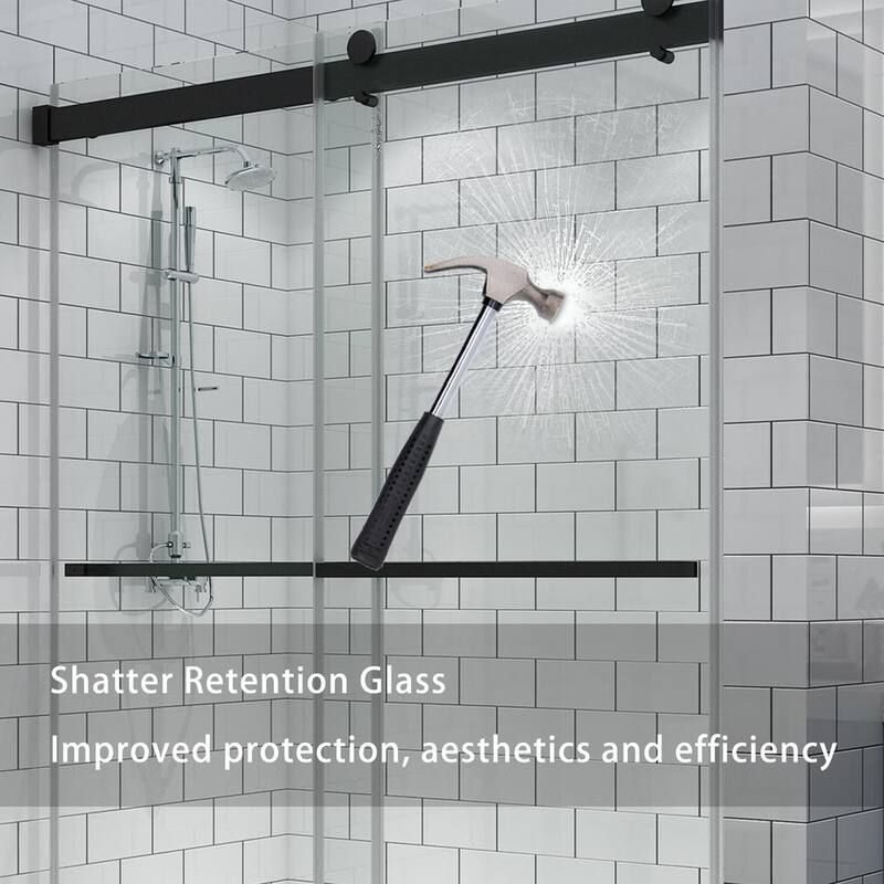 56- 60 in. W x 74 in. H Sliding Frameless Tub Door in Black Finish