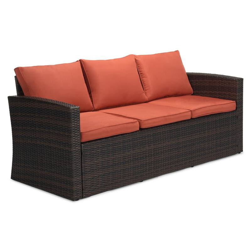 4-Piece Wicker Patio Conversation Set with Orange Cushions