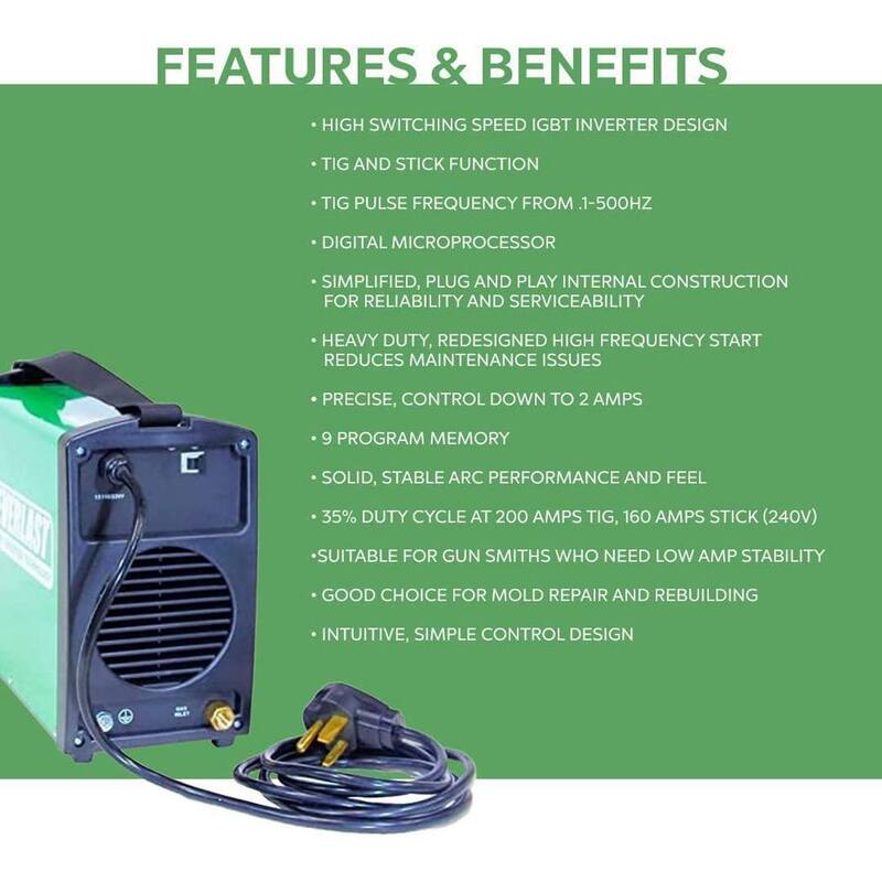 200 Amp Power i-TIG 200T IGBT Digital Inverter DC Stick/TIG Welder w/ HF and Lift TIG Start 9 Program Memory 240V