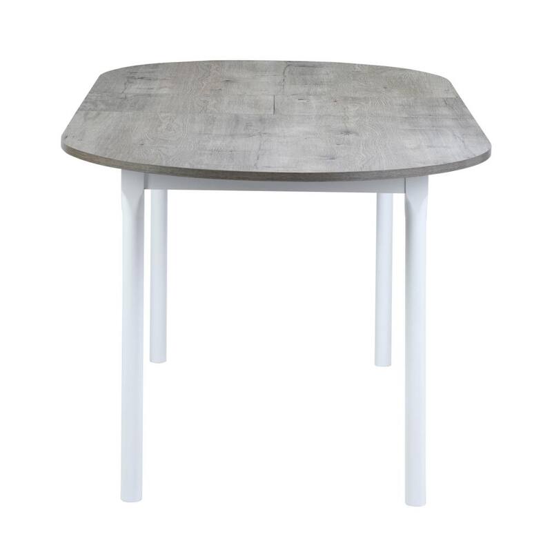 74.8 in. L Oval Light Grey and White Wood Extendable Dining Table with Removable Self-Storing Leaf