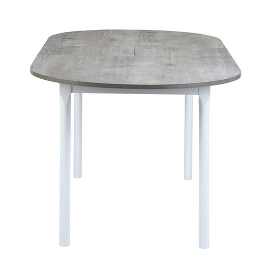 74.8 in. L Oval Light Grey and White Wood Extendable Dining Table with Removable Self-Storing Leaf