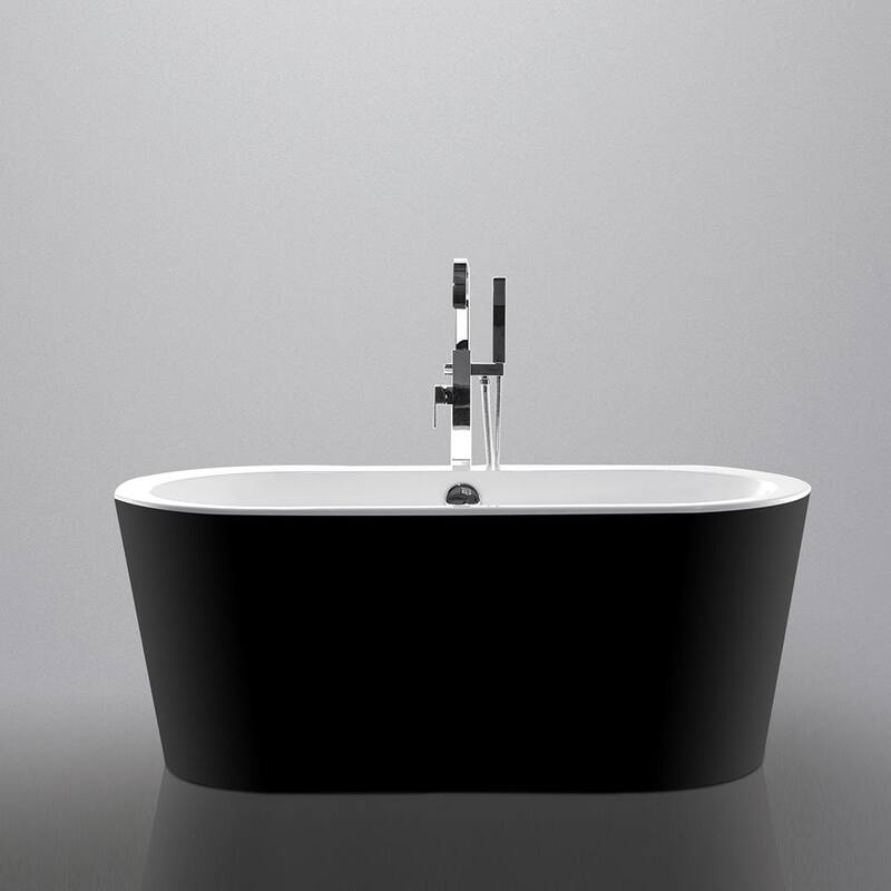 59 in. Acrylic Freestanding Flatbottom Non-Whirlpool Soaking Bathtub in Black