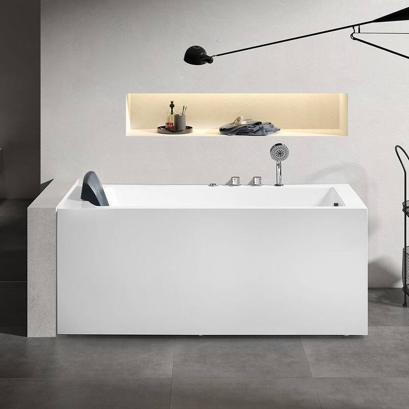 71 in. Acrylic Right Drain Rectangular Alcove Whirlpool Bathtub in White