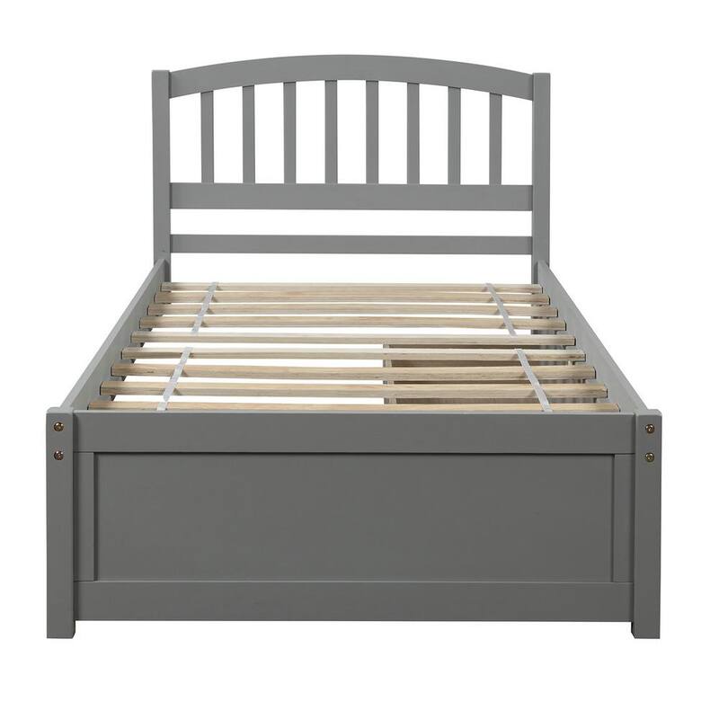 79.5 in. W Gray Twin Wood Frame Platform Bed with 2-Drawers and Headboard