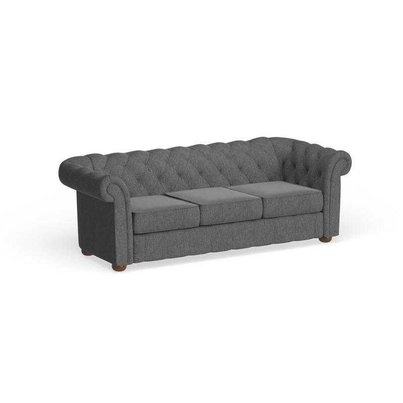 91.5 in. Rolled Arm Fabric Straight Chesterfield Sofa in Dark Gray Tufted