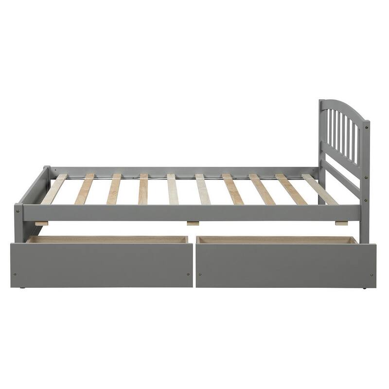 79.5 in. W Gray Twin Wood Frame Platform Bed with 2-Drawers and Headboard