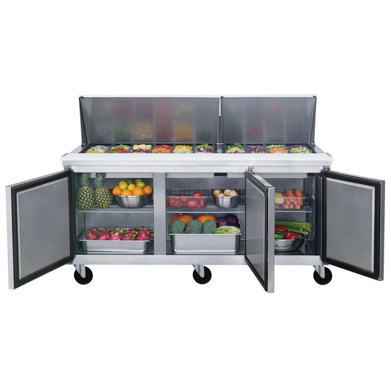 72.25 in. W 17.6 cu. ft. 3-Door Commercial Food Prep Table Refrigerator with Mega Top in Stainless Steel